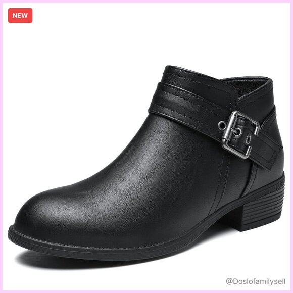 Leather Chelsea Booties Low Heel Chunky Block Ankle Boots Side Zipper Classic